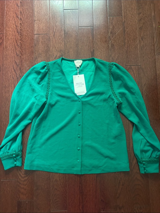 Sezane Tops - Sezane | Emerald green V-Neck Button Front Women's Top